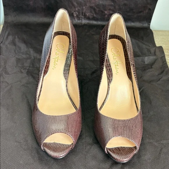 NWOT Elegant Cole Haan Brown Open Toe Pumps 7 - Picture 9 of 10